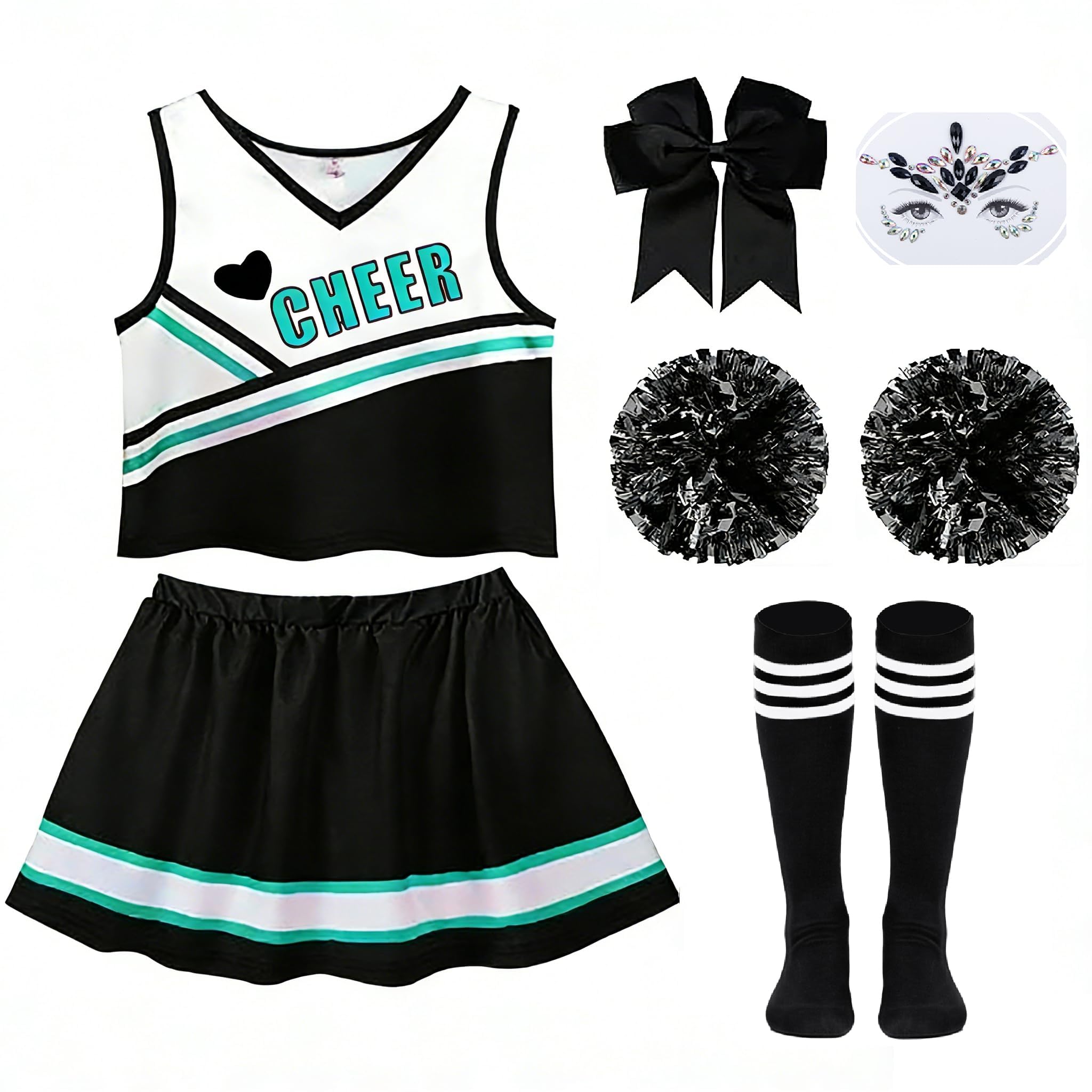 DE iEFiEL Cheerleader Kostüm Kinder Mädchen Outfits mit Pompons und Socken Set