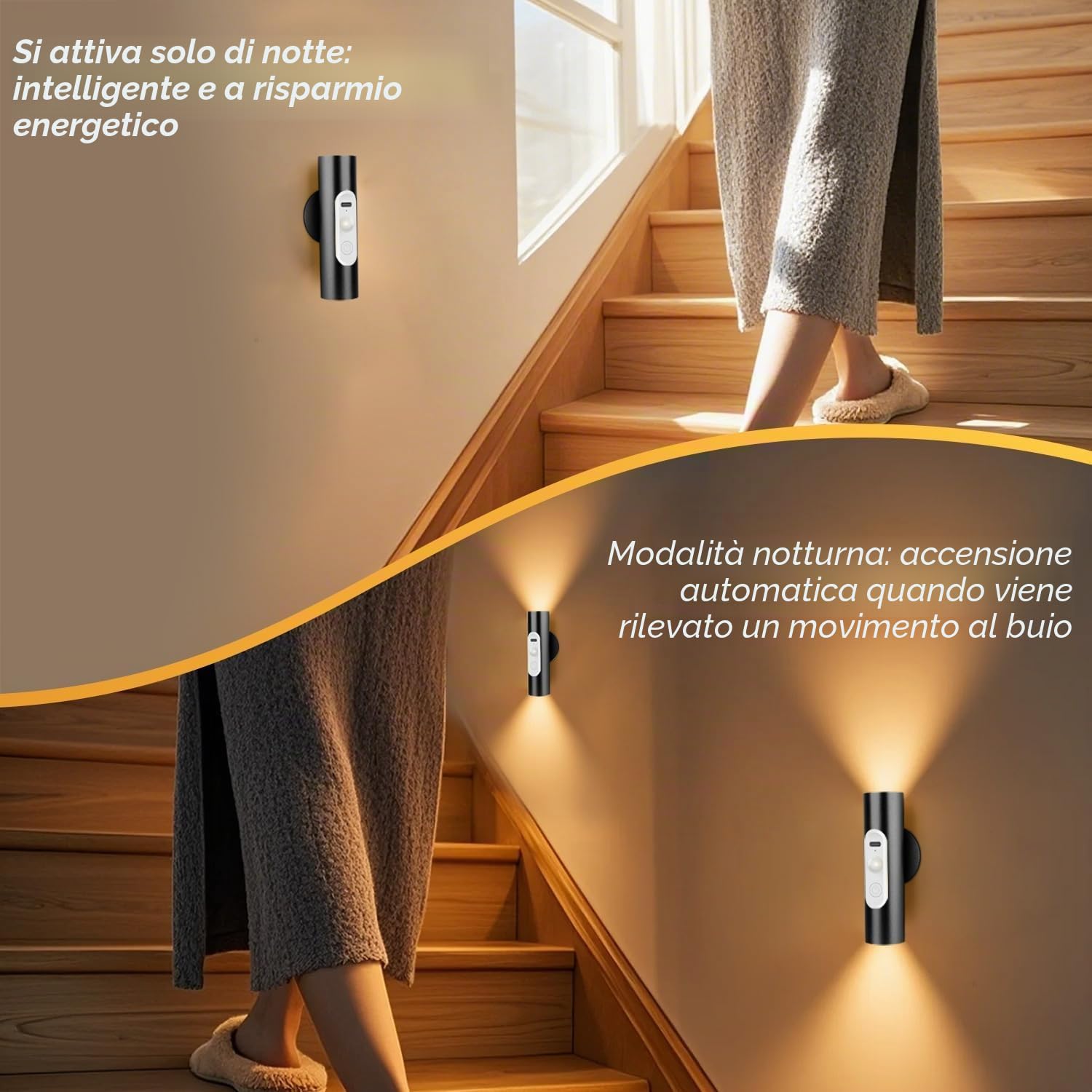 2 Pezzi Applique da Parete Interno con Sensore di Movimento Telecomando, Lampada Luce Notturna Camera da Letto Lettura a Batteria Ricaricabile, Luci Emergenza Faretto LED da Parete Interno Senza Filo