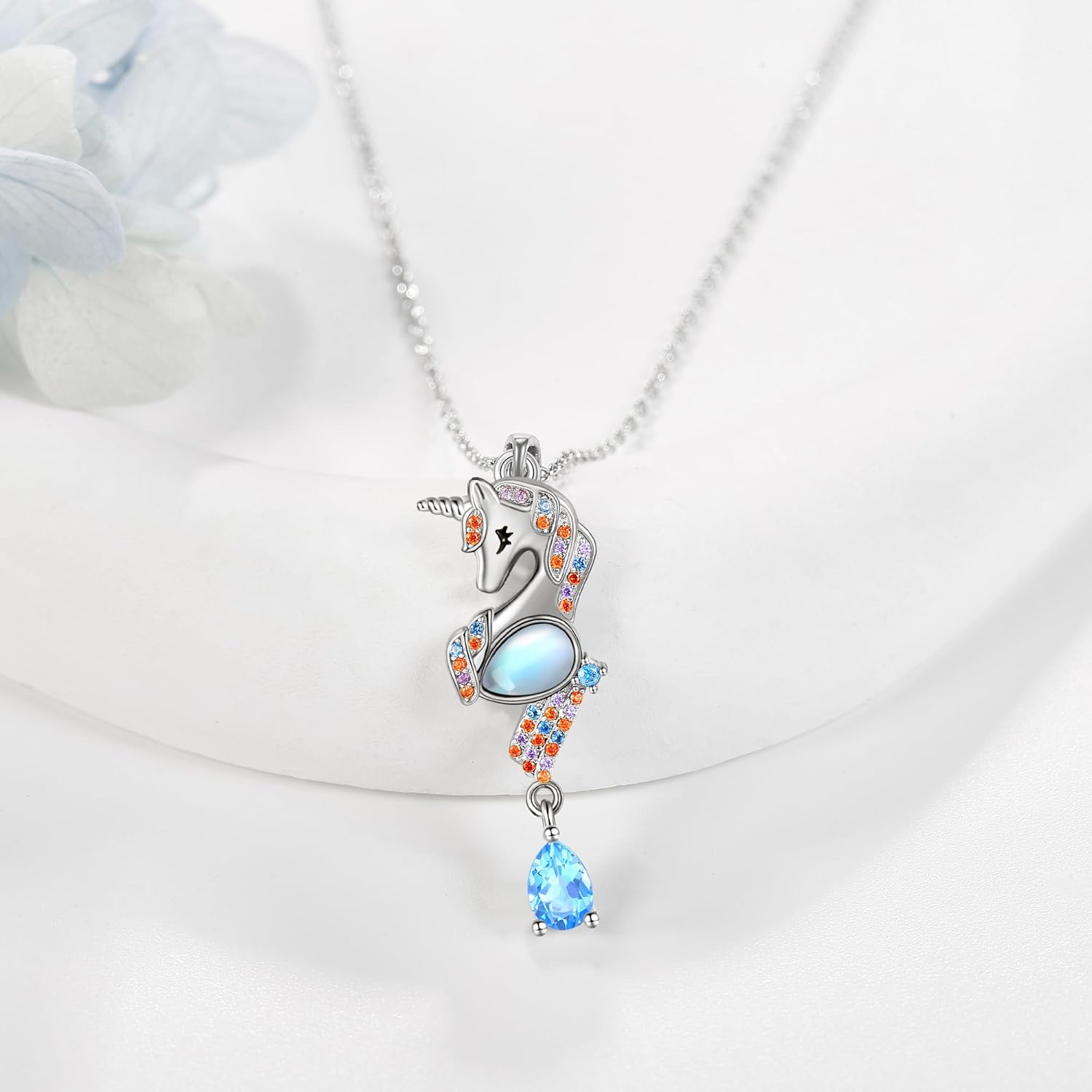 ONEFINITY Unicorn Necklace Sterling Silver Unicorn Moonstone Pendant Necklace Unicorn Jewelry Gifts For Women - Image 2