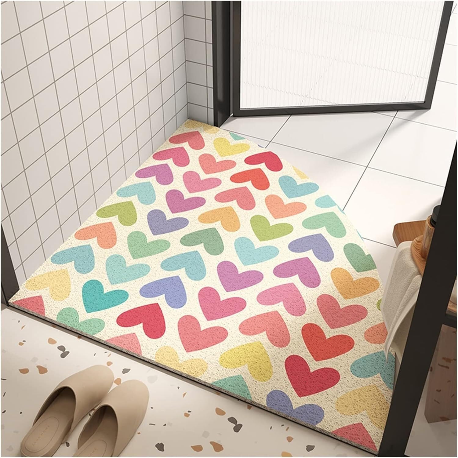 BHGFYXBS Shower Bath Mat, Fan-Shaped Bathroom Non-Slip Foot Pad Durable And Soft Floor Mat,Colorful-b-80x80cm