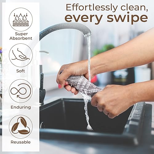 Miniatura 4 de Urban Villa Juego de 8 paños de cocina de algodón de 12 x 12 pulgadas, muy absorbentes, suaves para limpiar y secar platos, paños de cocina en