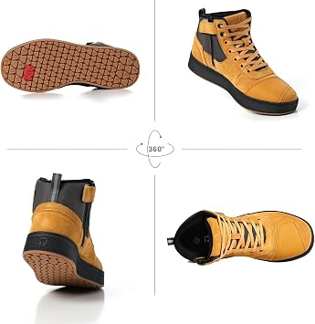 RIDEIRON Motorradschuhe Herren Damen Motorradstiefel CE-geprüftrutschfesteverstärkte verdickte Sohle wasserdicht atmungsaktiv bequem mit seitlichen Reißverschlüssen und Knöchelstütze Gelb 45