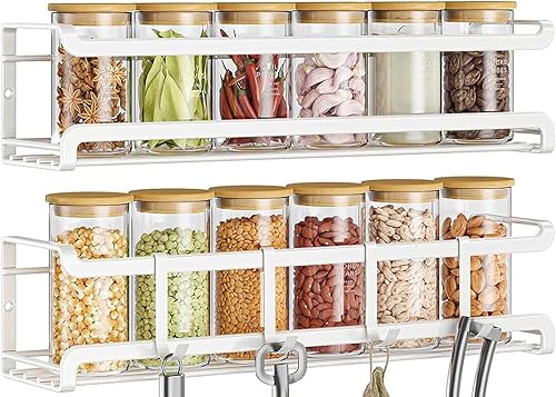 Miniatura 9 de Estante para especias montado en la pared, paquete de 4, organizador de especias que ahorra espacio para tarros de especias y condimentos,