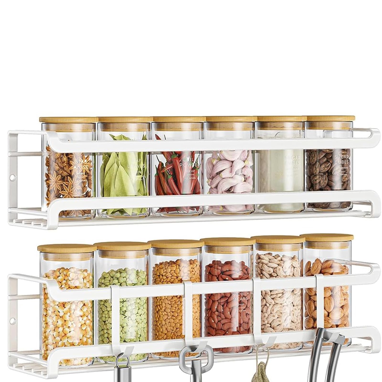 Bunoxea Spice Rack Wall Mounted 2 Pack, Black,11.41x2.75x2.75in