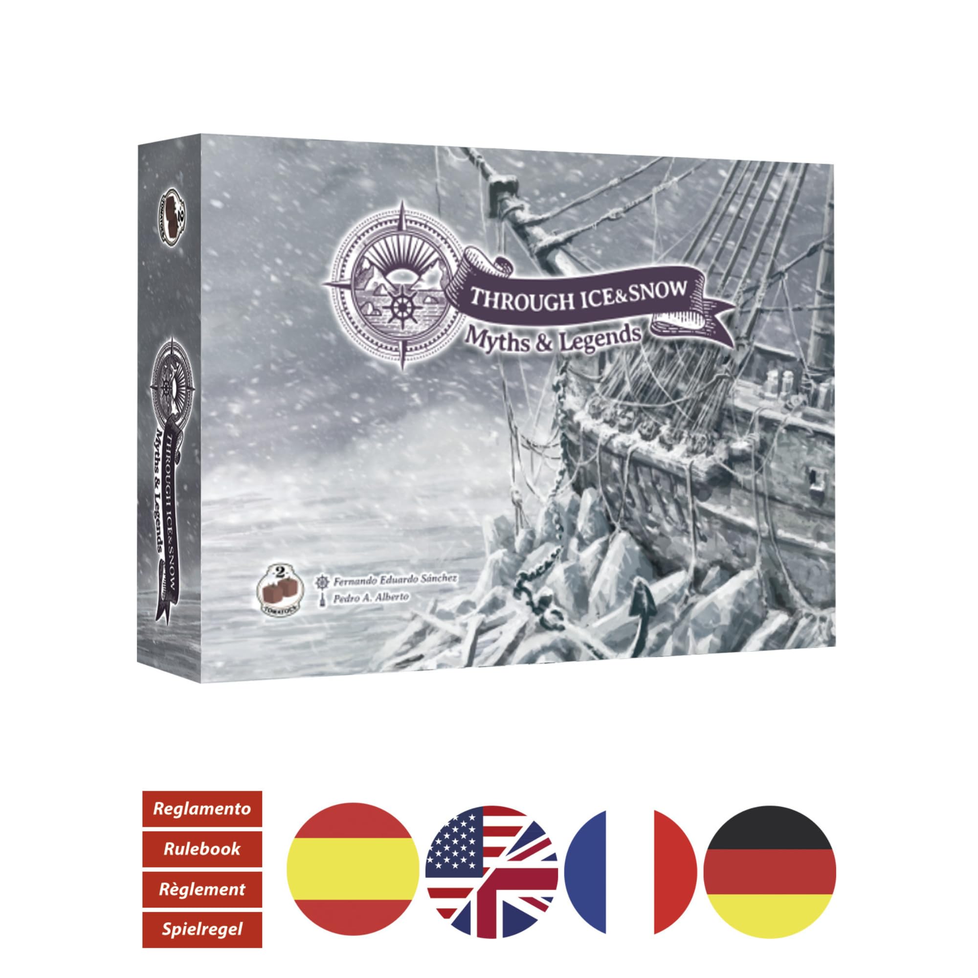 2Tomatoes Games | Through Ice and Snow Myths & Legends | Eksploracja Gra Planszowa | Strategia i przygoda | 1-4 graczy | Hiszpański, Niemiecki, Angielski i Francuski | Historyczny, Miejsca, Morski