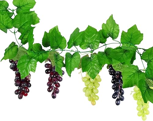 Miniatura 7 de Woohome Juego de uvas artificiales, paquete de 3 uvas de simulación decorativas, adornos colgantes para bodas, fiestas, decoración del hogar,