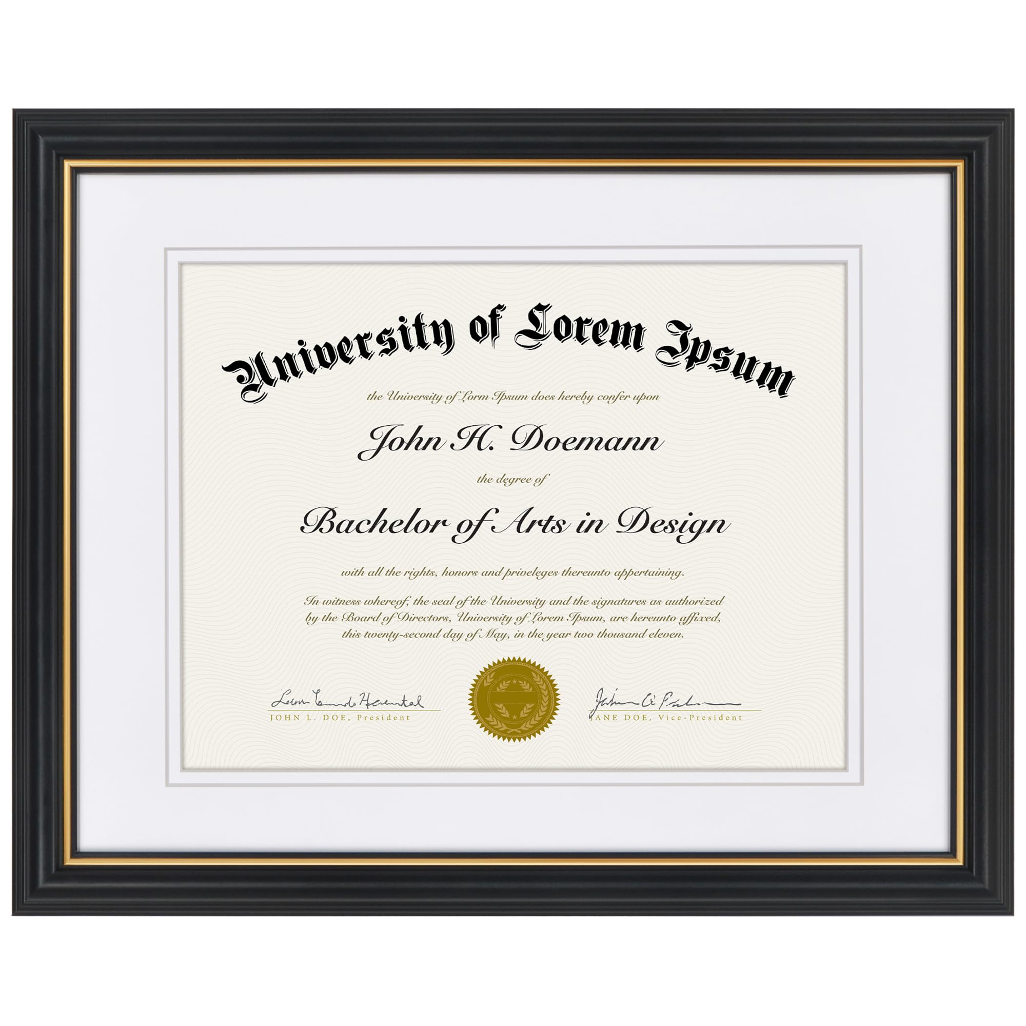 Americanflat Ornate 11x14 Diploma Frame in Black and Gold - Certificate Frame with Double White Mat Displays 8.5x11 Diplomas or Use as 11x14 Frame Without Mat - Antique Decor Vintage Picture Frame