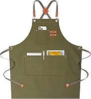 AFUN Cross Back Chef Apron for Men Women - 12oz Water Repellent Cotton Canvas with Oversized Pockets, Grey Green