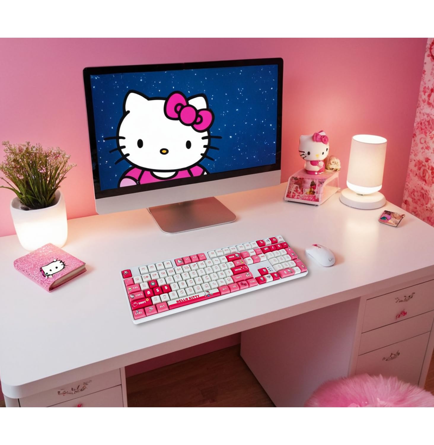 Amazon.com: POYOKEEY Sanri0 Hello Kittty - Teclas rosadas y rojas