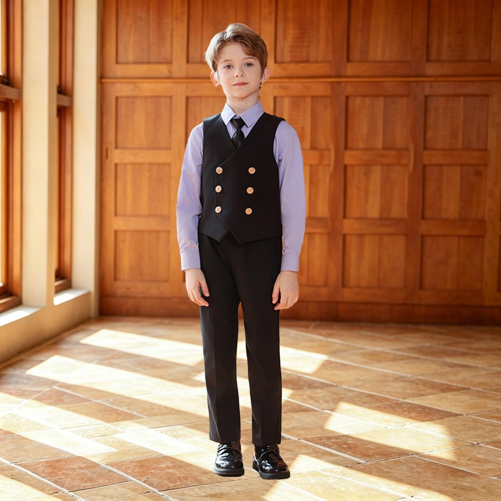 Generisch Novedades 2027 traje de niño uniforme escolar elegante chaleco pantalones hombre conjunto para tiempo libre escuela diario cuatro estaciones look completo con camisa de corbata
