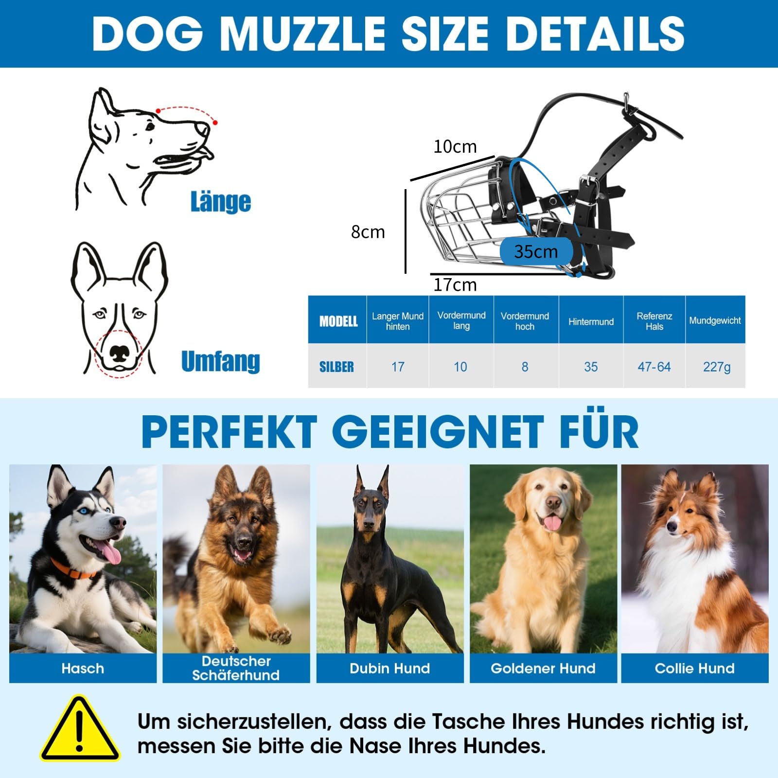 Hundemaulkorb,Deutscher Schäferhund Maulkorb aus Metall – Verstellbarer Draht-Hundemaulkorb für mittelgroße & große Hunde – Schützt vor Beißen, Kauen,Bellen – Robust & Langlebig (Größe M)