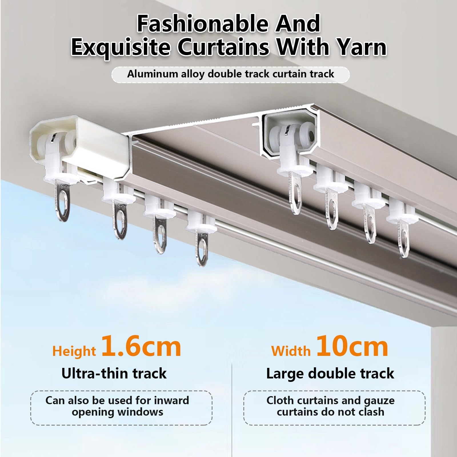 Rail de Rideau Double Robuste en Aluminium pour Montage au Plafond, pour Bureau, Chambre à Coucher, Salon (Gris, 220 cm/7,2 pi (2 x 110 cm))