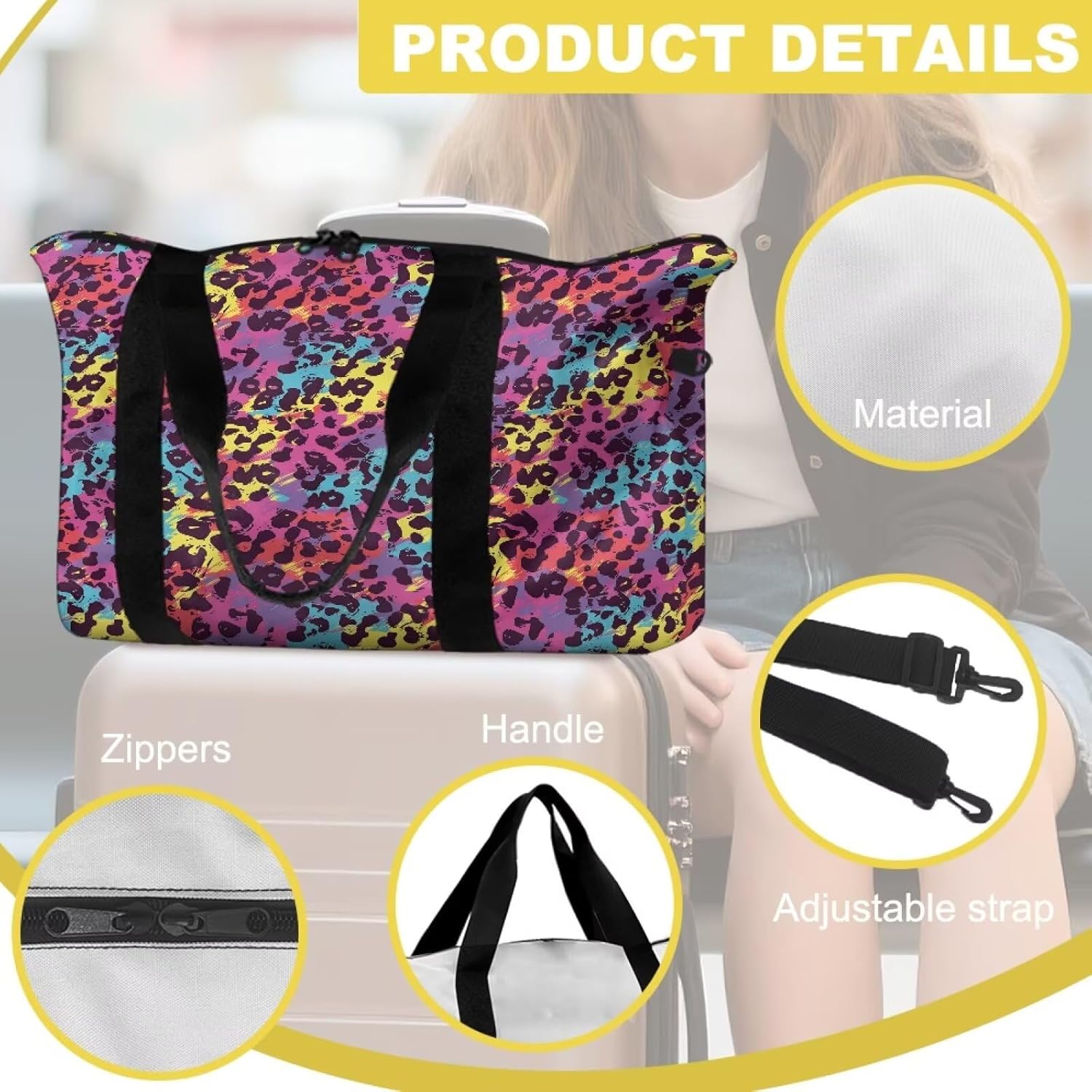 Leopard Print Foldable Collapsible Waterproof Travel Duffel Bag Lightweight Travel Duffel Bag Packable Luggage Duffle Gym Overnight Carry on Luggage Bags for Women and Men