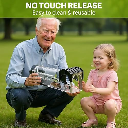 Miniatura 8 de Trampas humanas para ratones de 12 pulgadas de liberación sin contacto, fácil de usar, limpias, aptas para niños y mascotas (1 pieza negra)