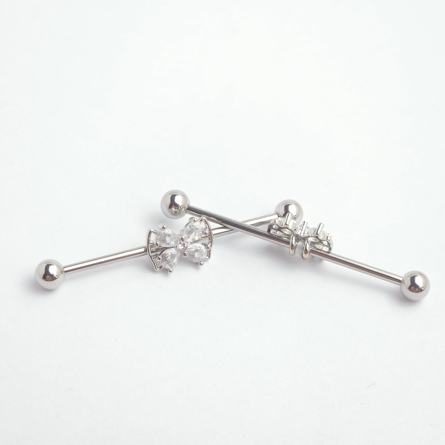 14G Crystal Bow Industrial Barbell Earring for Women Cute Bowknot Cartilage Conch Helix Industrial Bar Surgical Steel Industrial Piercing Jewelry 38mm - Image 4