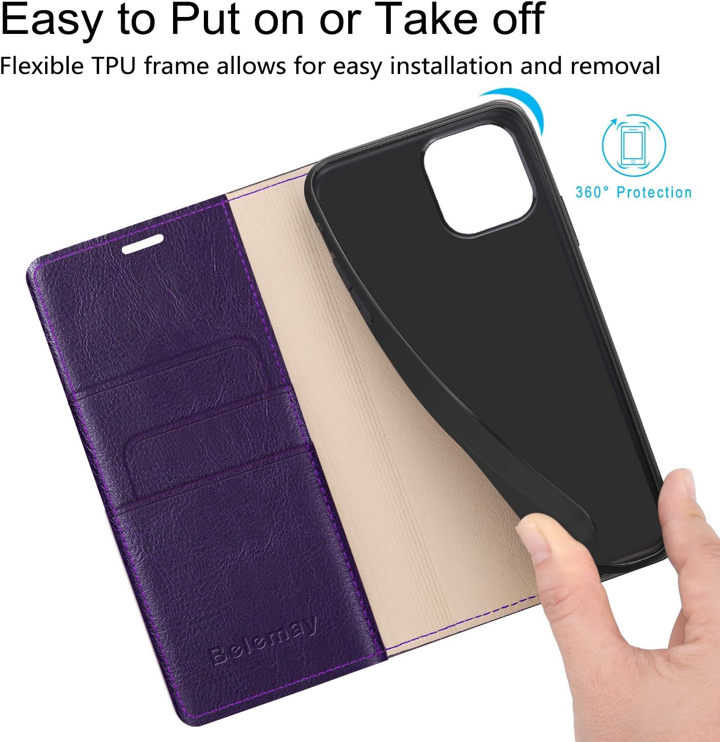Belemay Compatible with iPhone 14 Pro Max Case Wallet-Genuine Leather Flip Case-RFID Blocking Card Holder-Shockproof TPU Shell Folio Cover Women Men Compatible with iPhone 14 Pro Max (6.7-inch) Purple