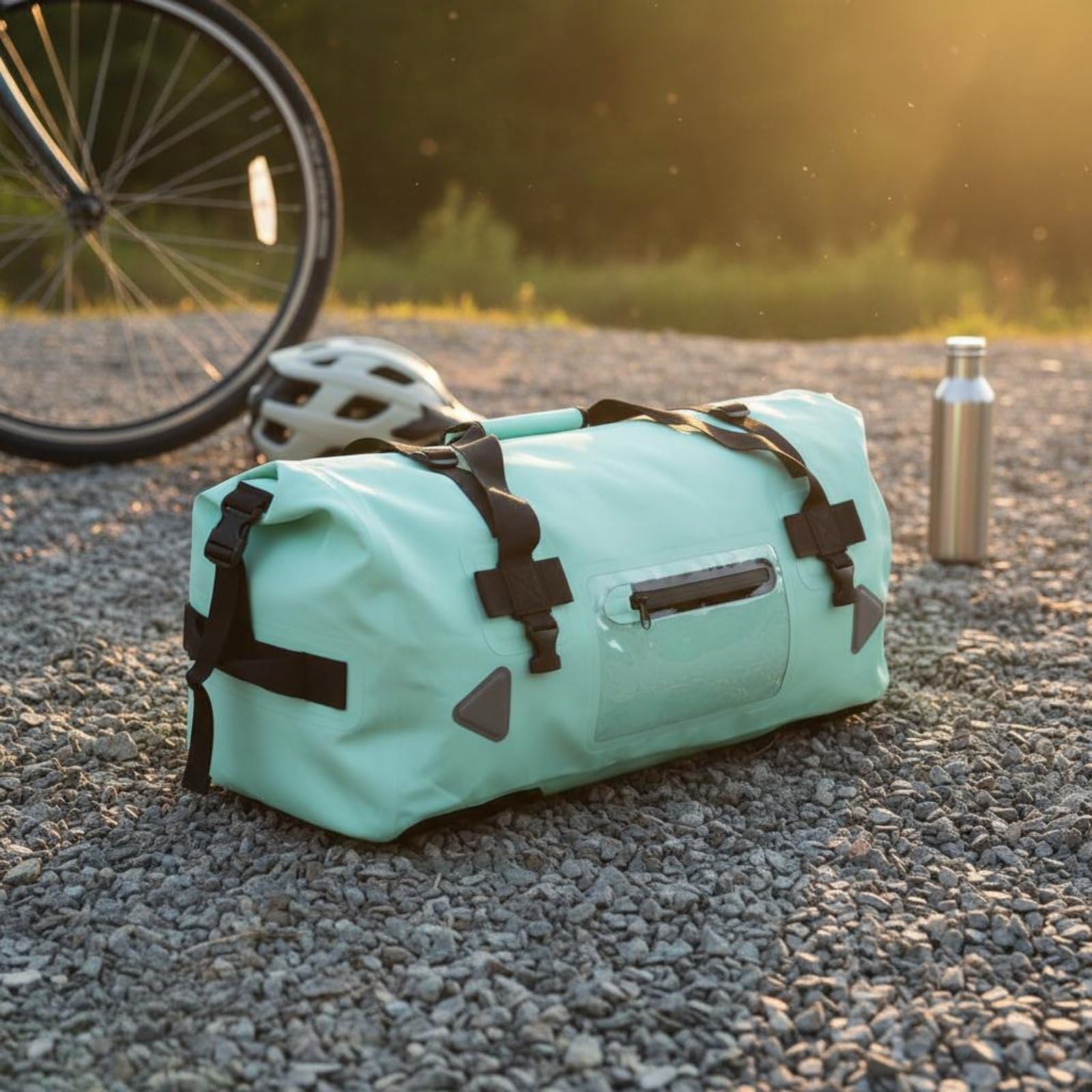 Qianly Borsone Impermeabile da 60L Grande Capacità Borsa da Viaggio Arrotolabile Resistente Borsa Motocicletta in PVC per Campeggiatori, Sport Acquatici, Array, Grigio, 70L