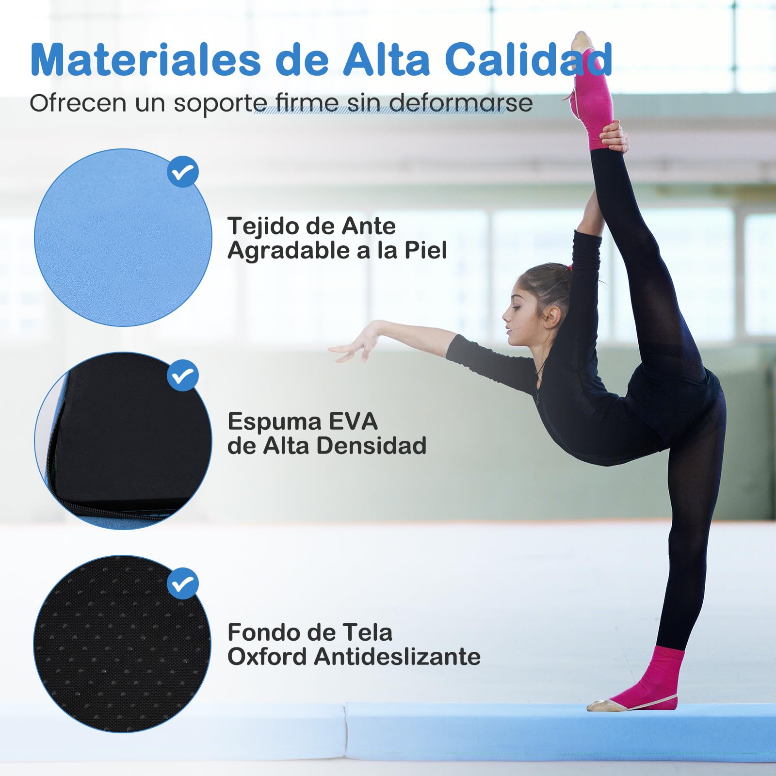 COSTWAY 210 cm Barra de Equilibrio Plegable Gimnasia con Funda de Suede Antideslizante