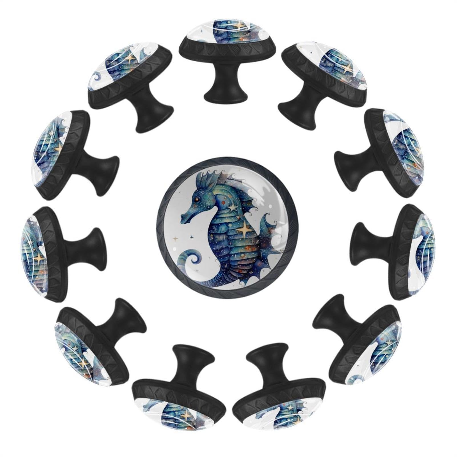 Boutons de tiroir ronds en cristal transparent Blue Art pour meubles de cuisine (Lot de 12)