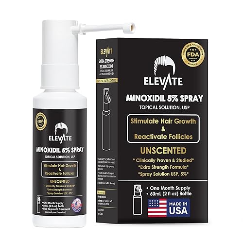 Elevate Tratamiento de crecimiento del cabello 5% Minoxidil Spray para hombres  Fórmula clínicamente probada de rápida absorción para pérdida y