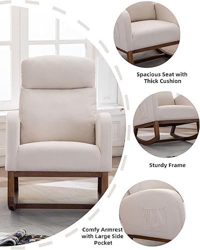 Miniatura 6 de Luccalily Silla mecedora para guardería, silla tapizada para guardería con tela transpirable para dormitorio, sala de estar, color beige