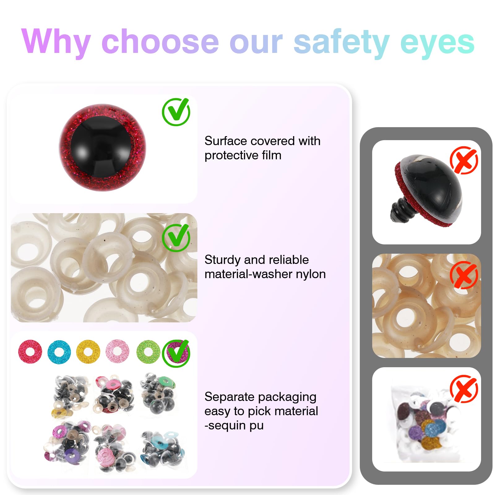 MUCUNNIA Lot De 400 Yeux De Sécurité Pour Amigurumi Avec Rondelles - Yeux De Sécurité En Plastique Noir Pour Crochet Et Loisirs Créatifs - 8 Mm