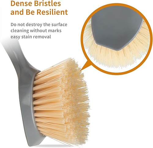 Miniatura 10 de Paquete de 2 cepillos de cocina con mango de bambú, raspador integrado, cepillo para sartenes, ollas, limpieza del fregadero de cocina, lavavajillas