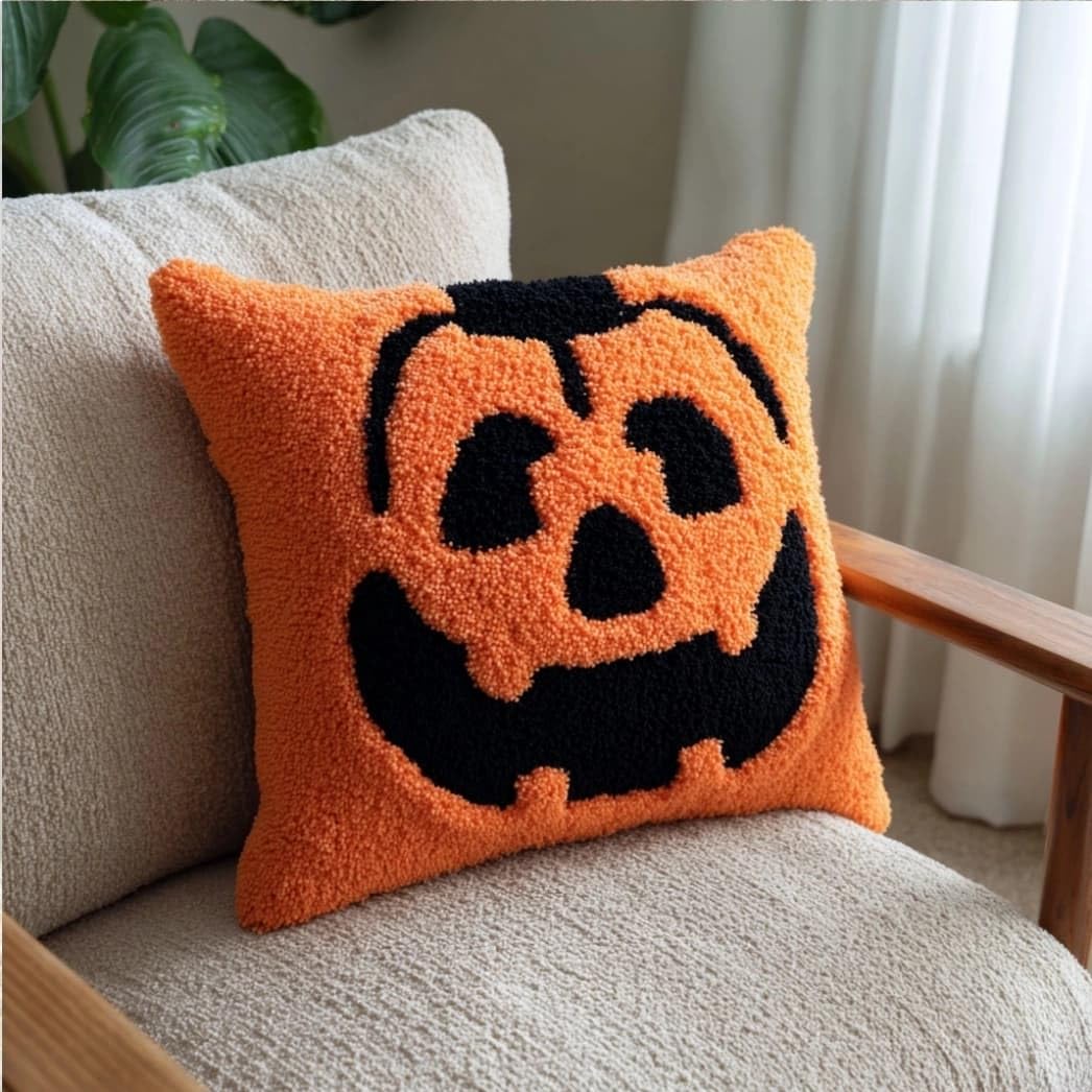 Taxpy F Latch Hook Kits Or Adults,Halloween Pumpkin 17X17 In.