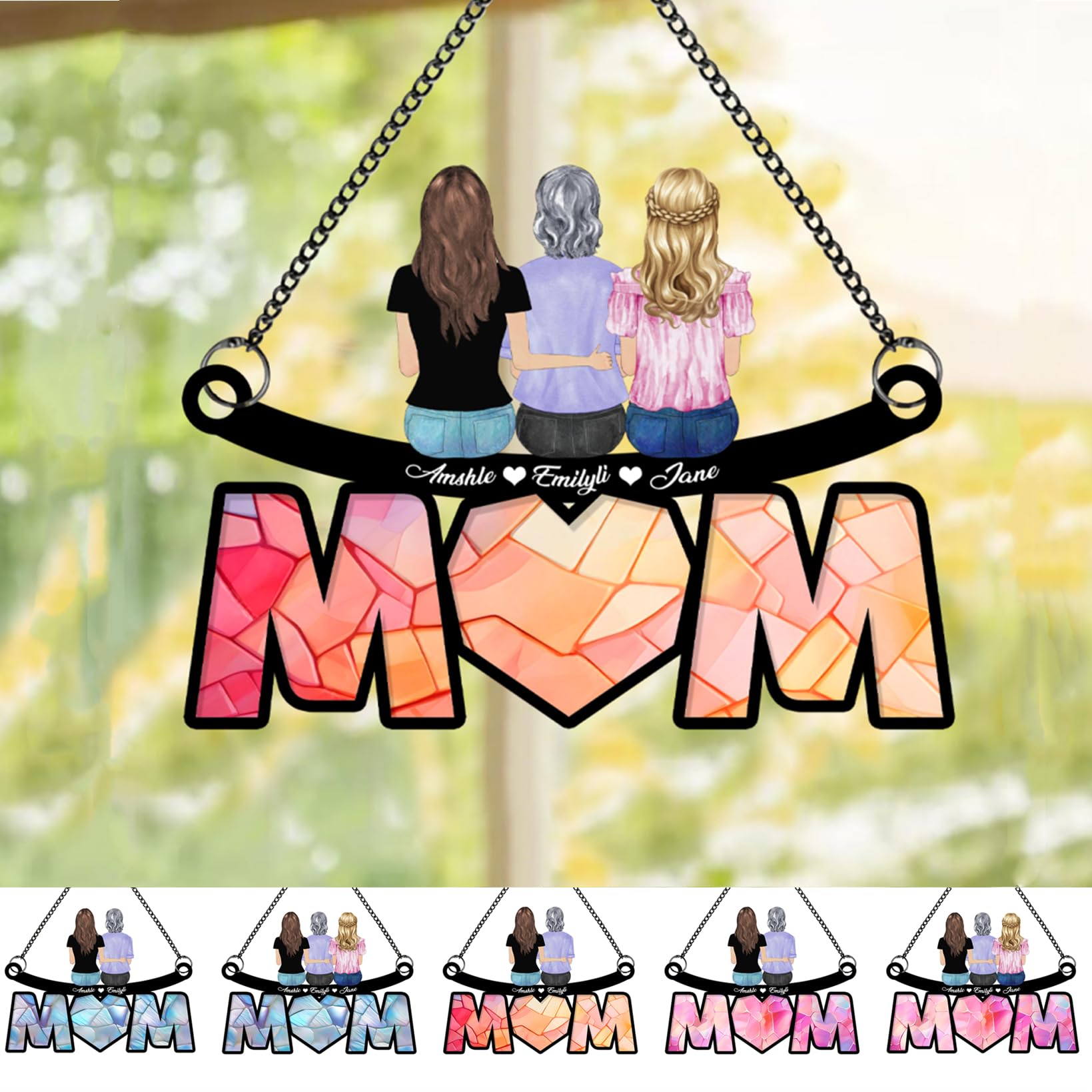 Personalized Suncatcher Mama Acrylic Window Hanging Art Decoration Gift for Mom Suncatcher Ornament Custom Mum & Daughter Mother's Day Home Gift for Mama Mother