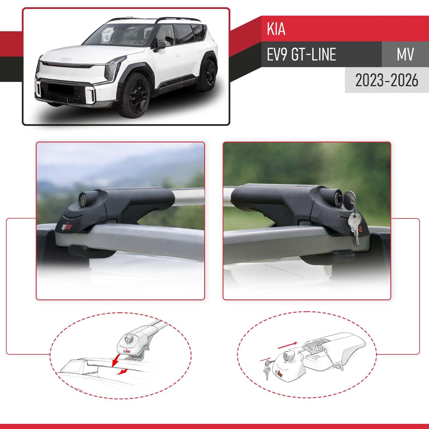 Kompatibel mit KIA EV9 GT-LINE 2024-2026 ACE-1 Relingträger Dachträger Auto Gepäckträger Grau Aluminium 2 Stangen