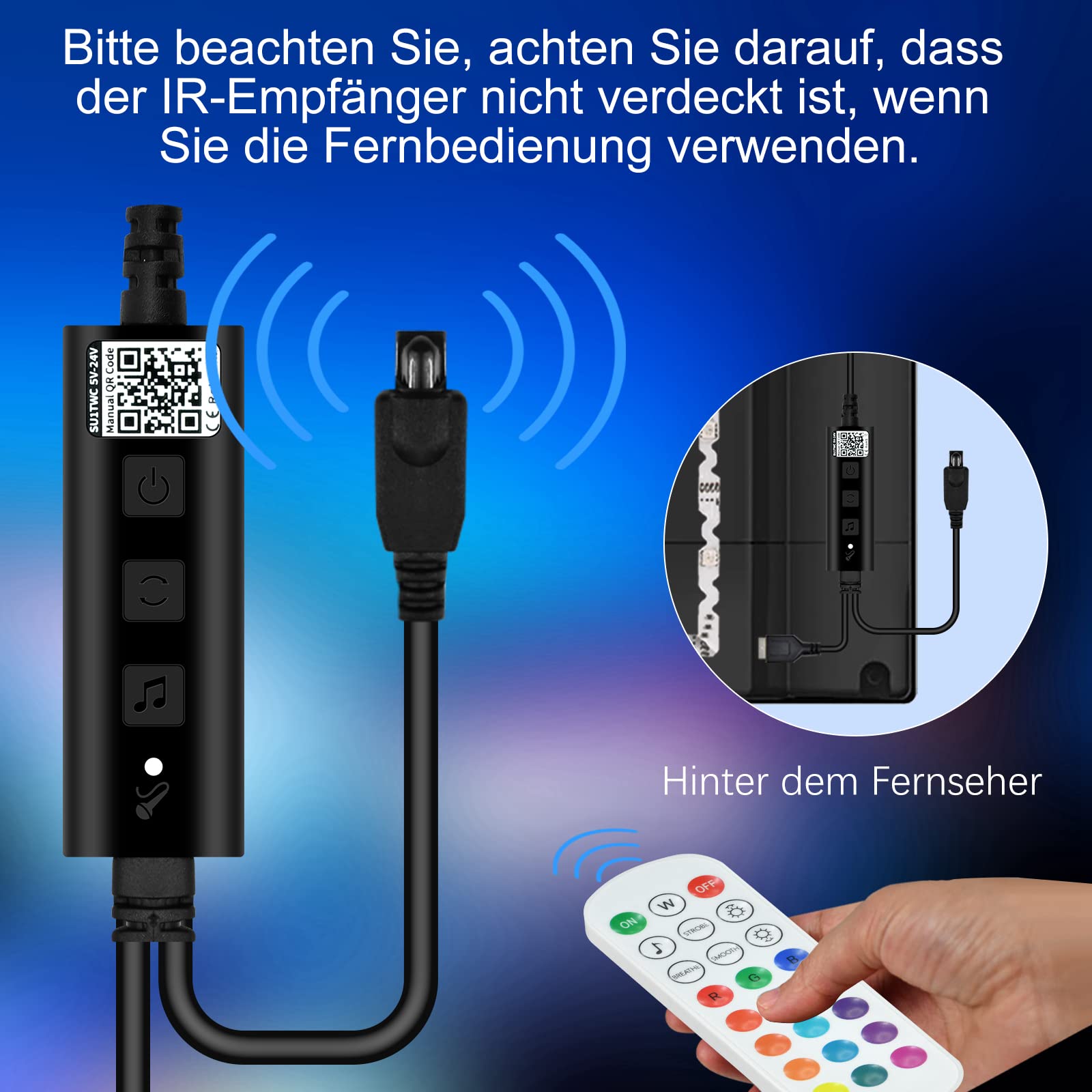 Striscia LED RGB, 5 m, striscia LED Bluetooth, retroilluminazione per TV da 60 a 80 pollici, USB TV, controllo app, sincronizzazione musicale, decorazione per TV, schermo PC