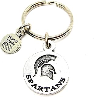 ChubbyChicoCharms Spartans Pewter Charm On Stainless Steel Keyring Key Ring Key Chain Keychain for Women, Men, Teens, Young Adults, Team Sports, Mascots, School Sports