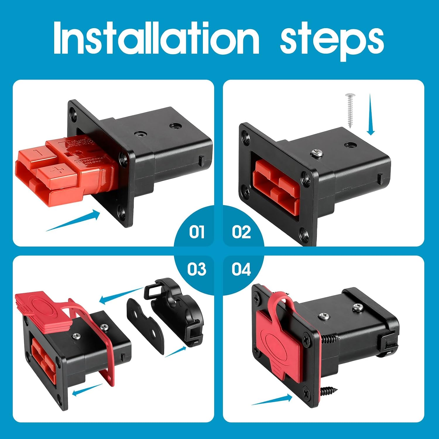 Waterproof 50 Amp Battery Quick Connect Disconnect Kit, 6-8 Gauge Wire Panel Mount Plug for Boat, Marine, Winch & RV Power Systems（red）