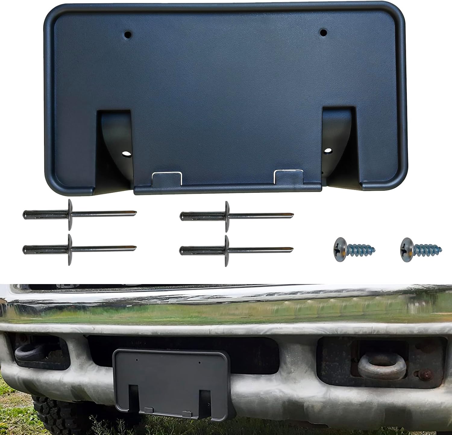 Front Bumper License Plate Frame Mouting Bracket Holder Fits for 1999-2004 Ford F250 F350 F450 F550 SuperDuty with Rivets Replace F81Z-17A385-AA