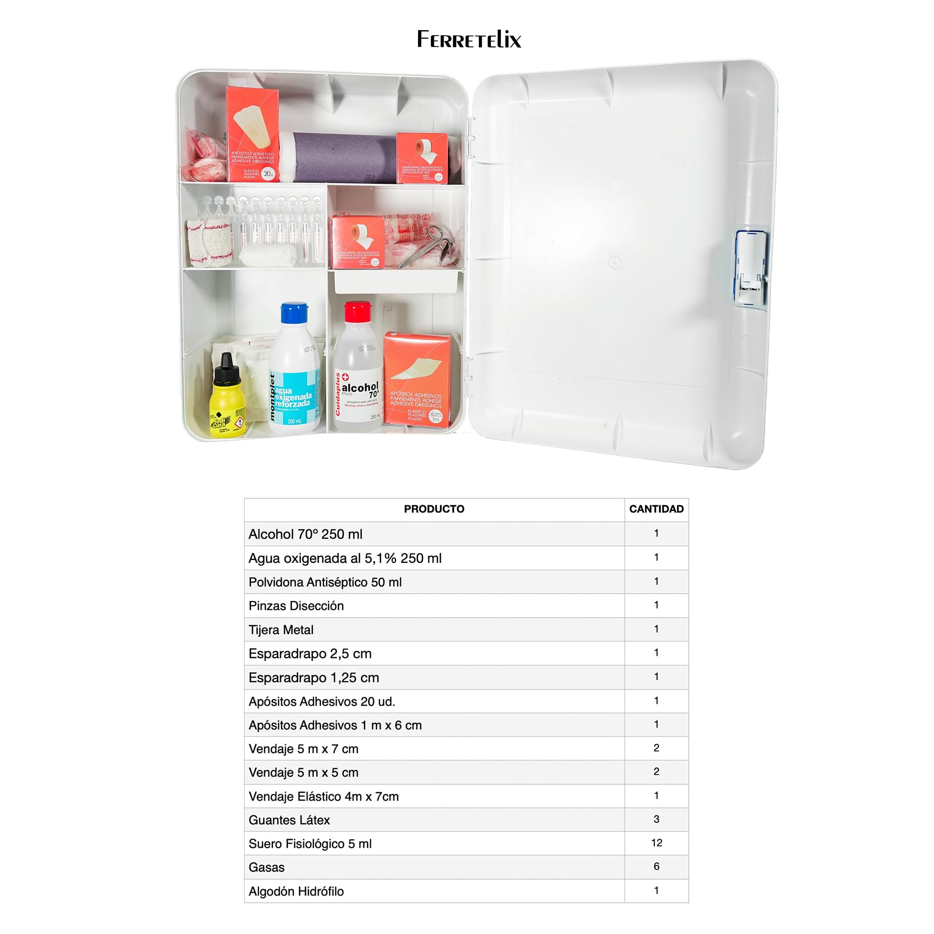 Ferretelix® Botiquin Primeros Auxilios Armario 40 CM X 32 x 18 con dotacion Homologado para viviendas turisticas, casa, Oficina