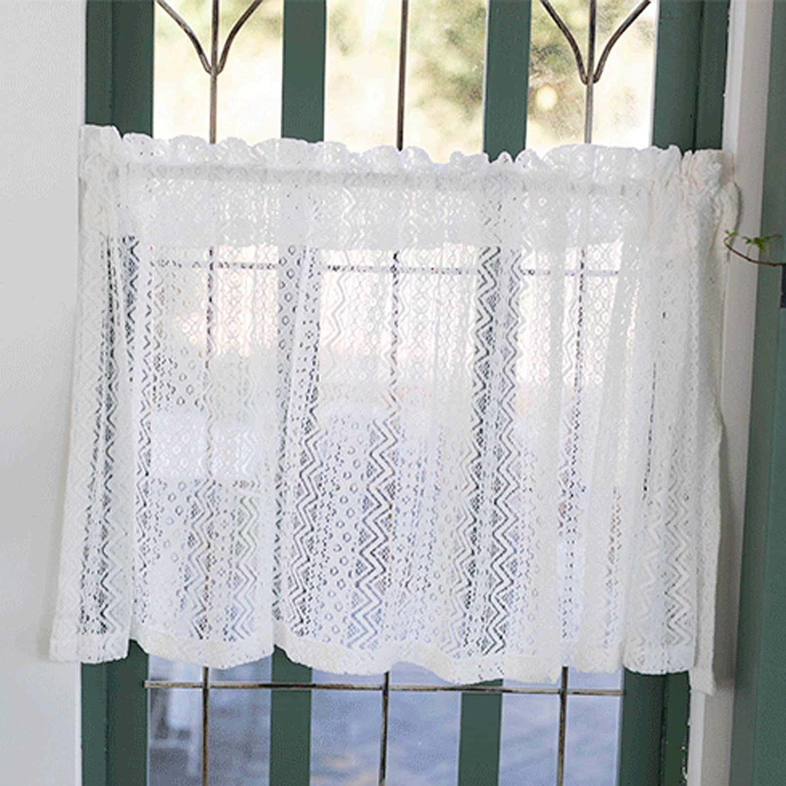 Cortinas cortas de cocina LUNEZY con elegante encaje de estilo rústico