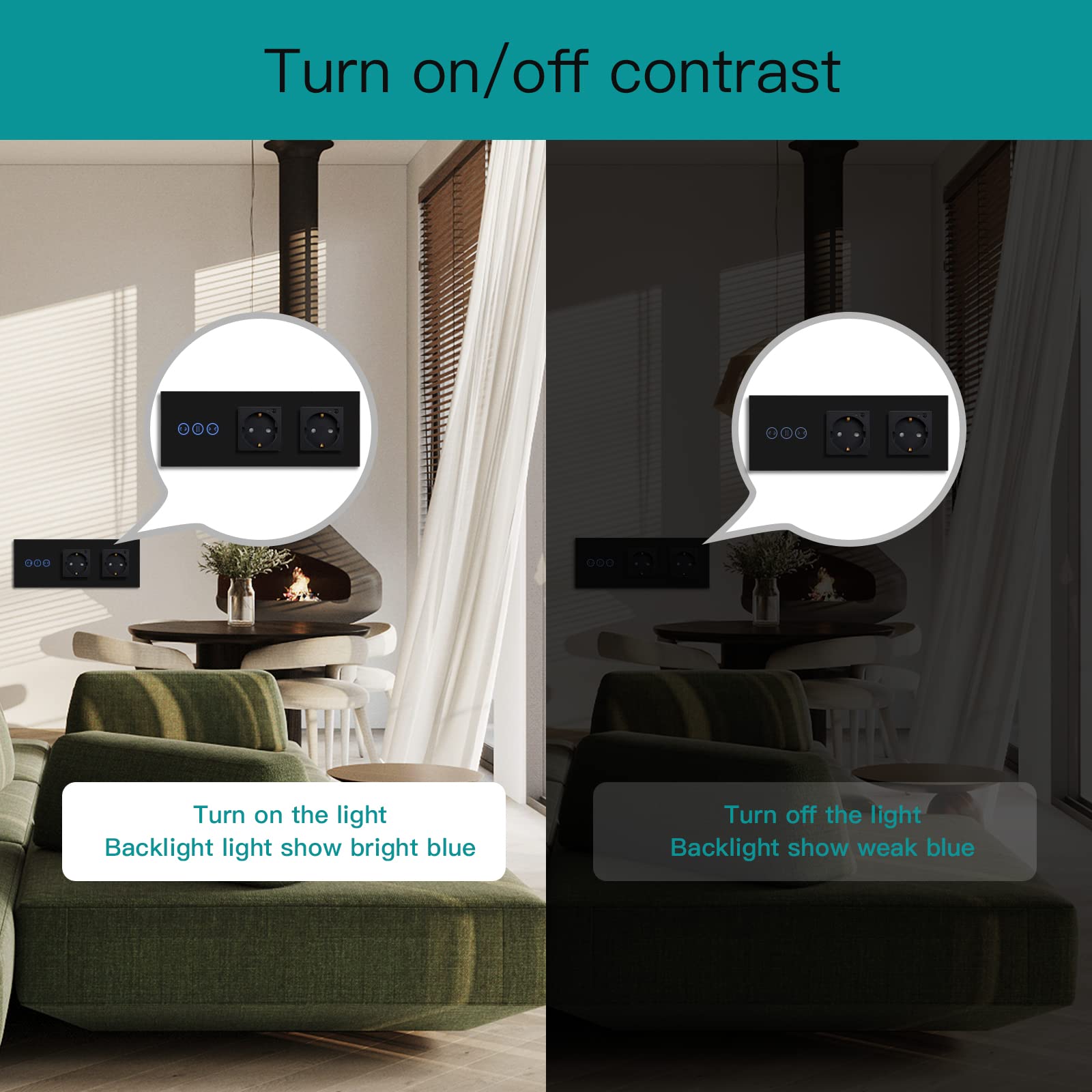 BSEED Interruttore della luce WiFi Smart Alexa con presa, compatibile con Google Home Tuya, interruttore touch screen in vetro, 3 marce, 1 via, bianco (necessita di cavi neutri