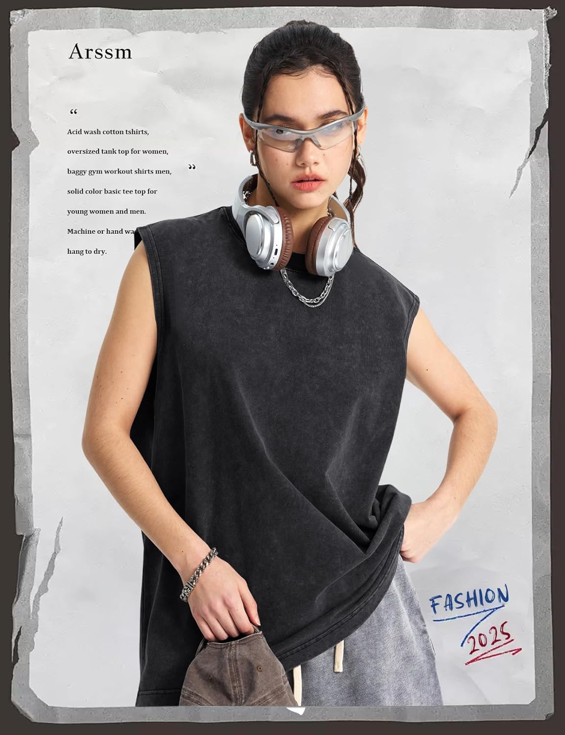 Arssm Sleeveless Shirts for Men Tank Tops Cotton Acid Wash Tees Muscle Workout Running Tank Tops - Image 3