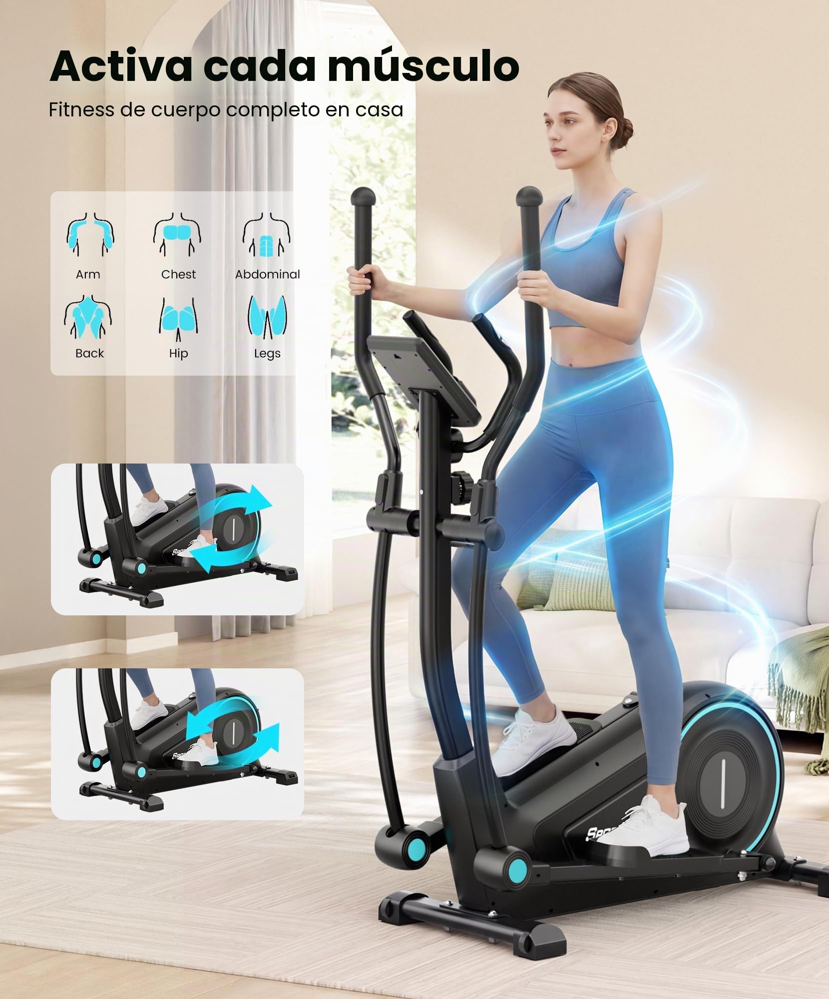 Dripex Bicicleta Elíptica para Casa, Silenciosa con Resistencia Magnética de 16 Niveles, Soporta 120 kg, Monitor LCD, Entrenamiento de Cardio y Cuerpo Completo
