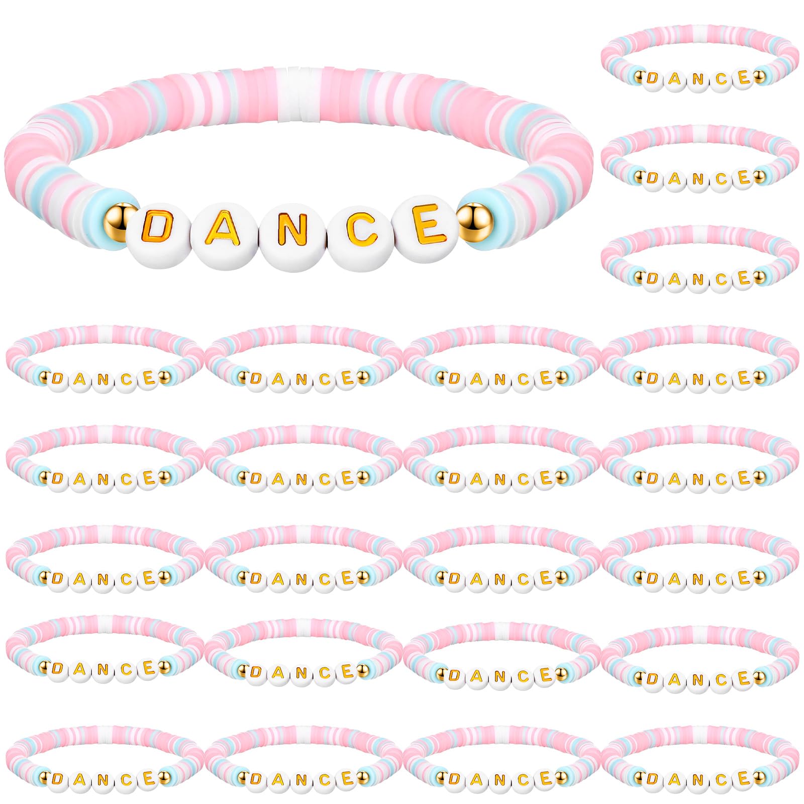 Blosssound 24 Pcs Dance Bracelets Bulk Dance Recital Gifts for Girls Friends Teachers Preppy Jewelry Bracelets for Dancer Party Favors Team Gift Colorful Dancer Ballerina Charm Jewelry