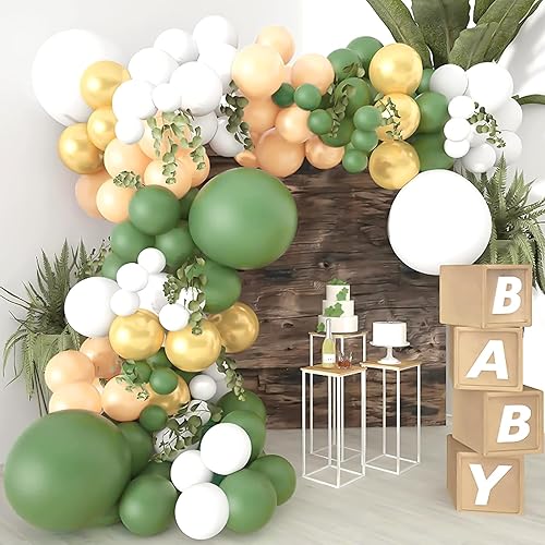 Miniatura 6 de RUBFAC 120 globos de látex verde salvia de 12 pulgadas, globos de color verde oliva mate para cumpleaños, baby shower, graduación, aniversario,