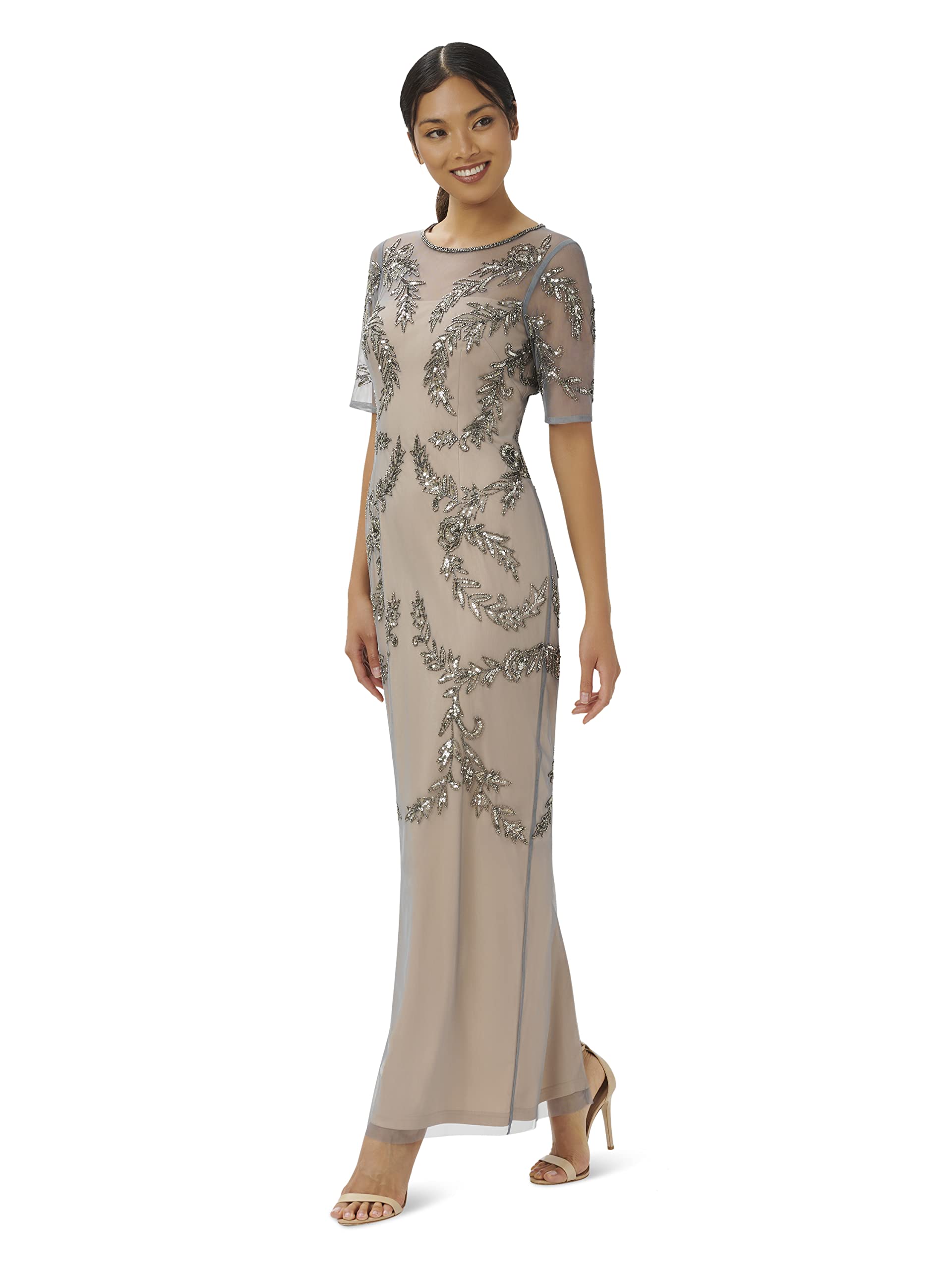 Adrianna Papell Women's Beaded Elbow Sleeve Gown