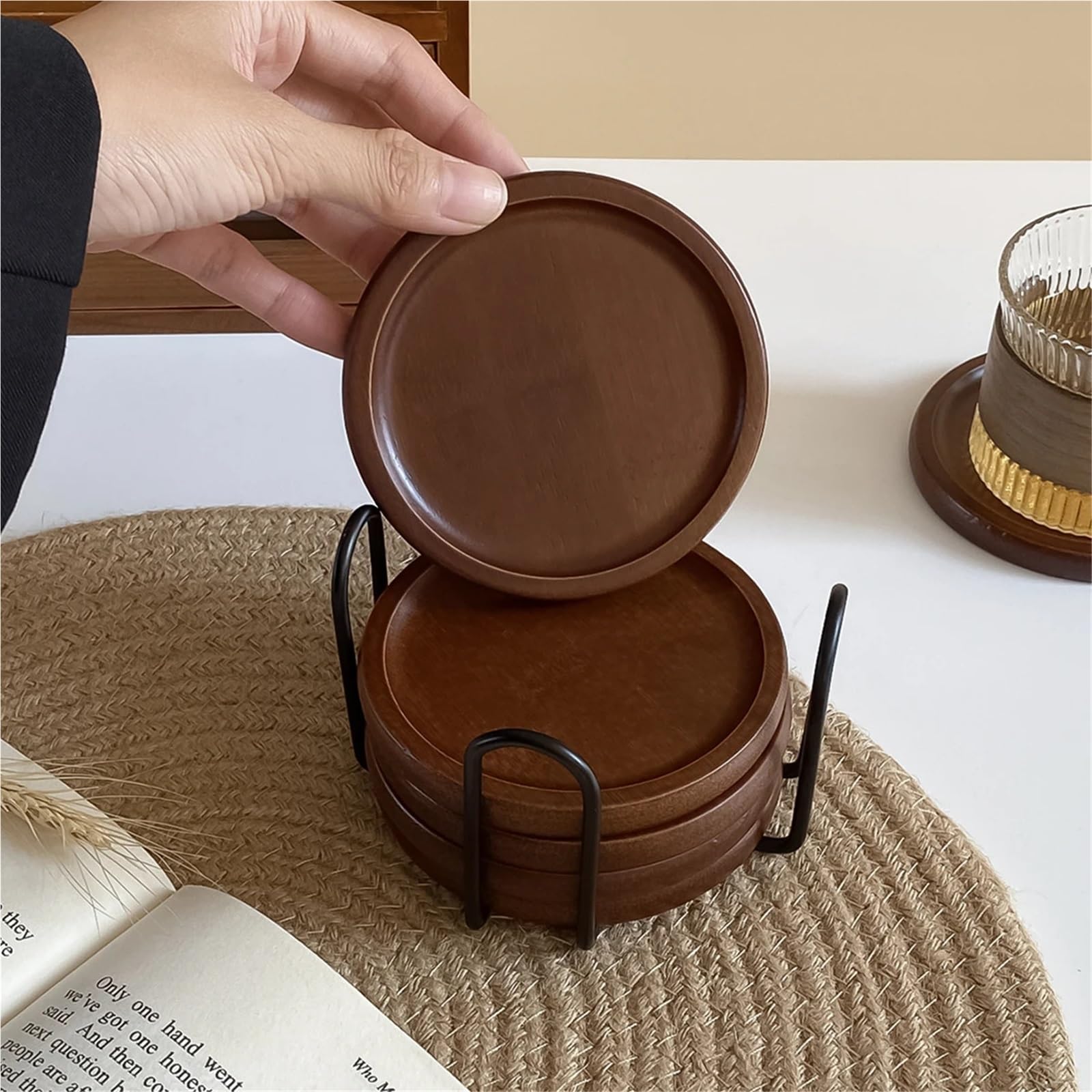 Dessous Verre Liège Rond 6 pièces/1 Ensemble de sous-Verres Japonais en Bois Bambou