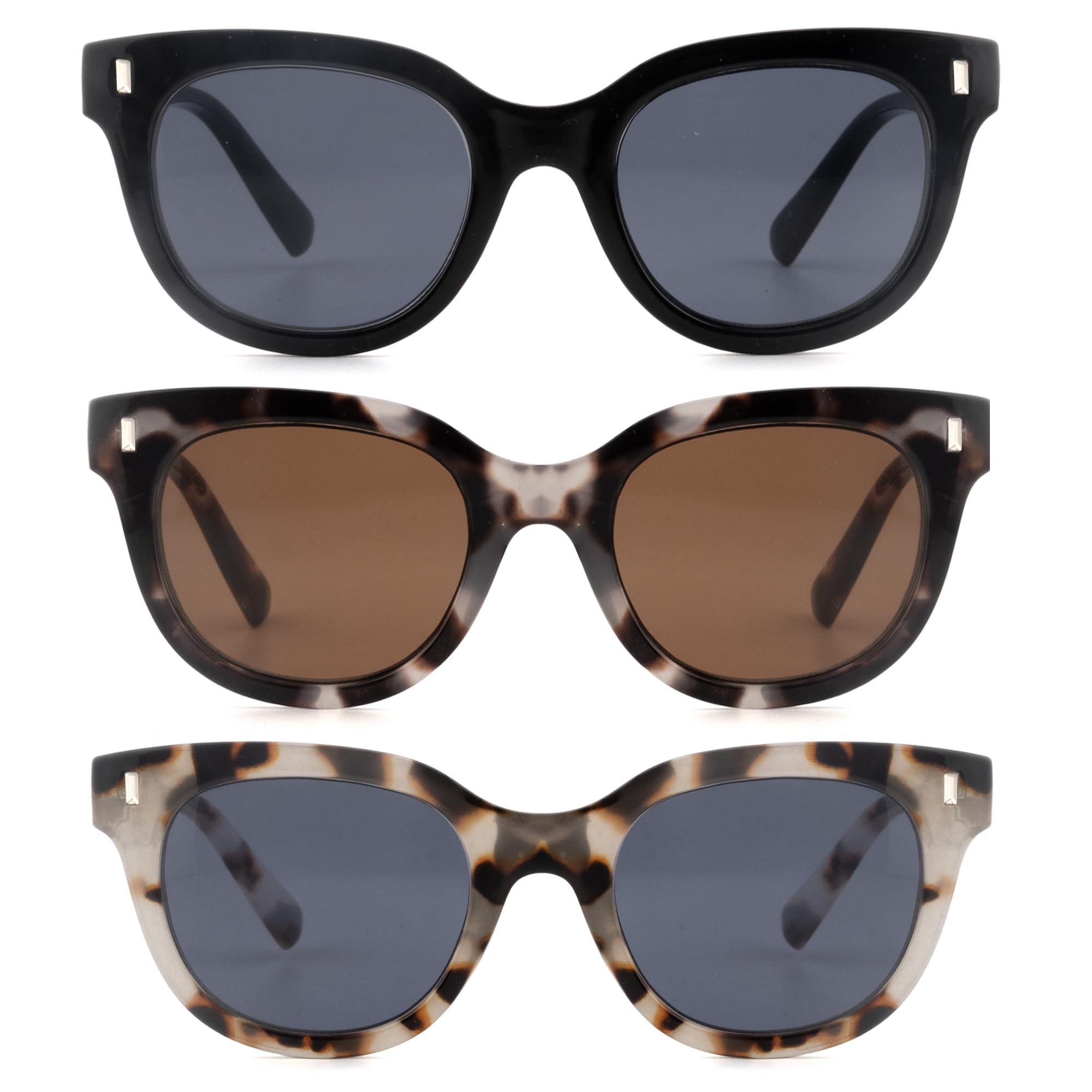 zooxsky 3 Pack Reading Sunglasses for Women Men Classic Outdoor Reader Sunglasses Full Lenses Sun Readers With Metal Spring?BK+ST+DT 2.50?