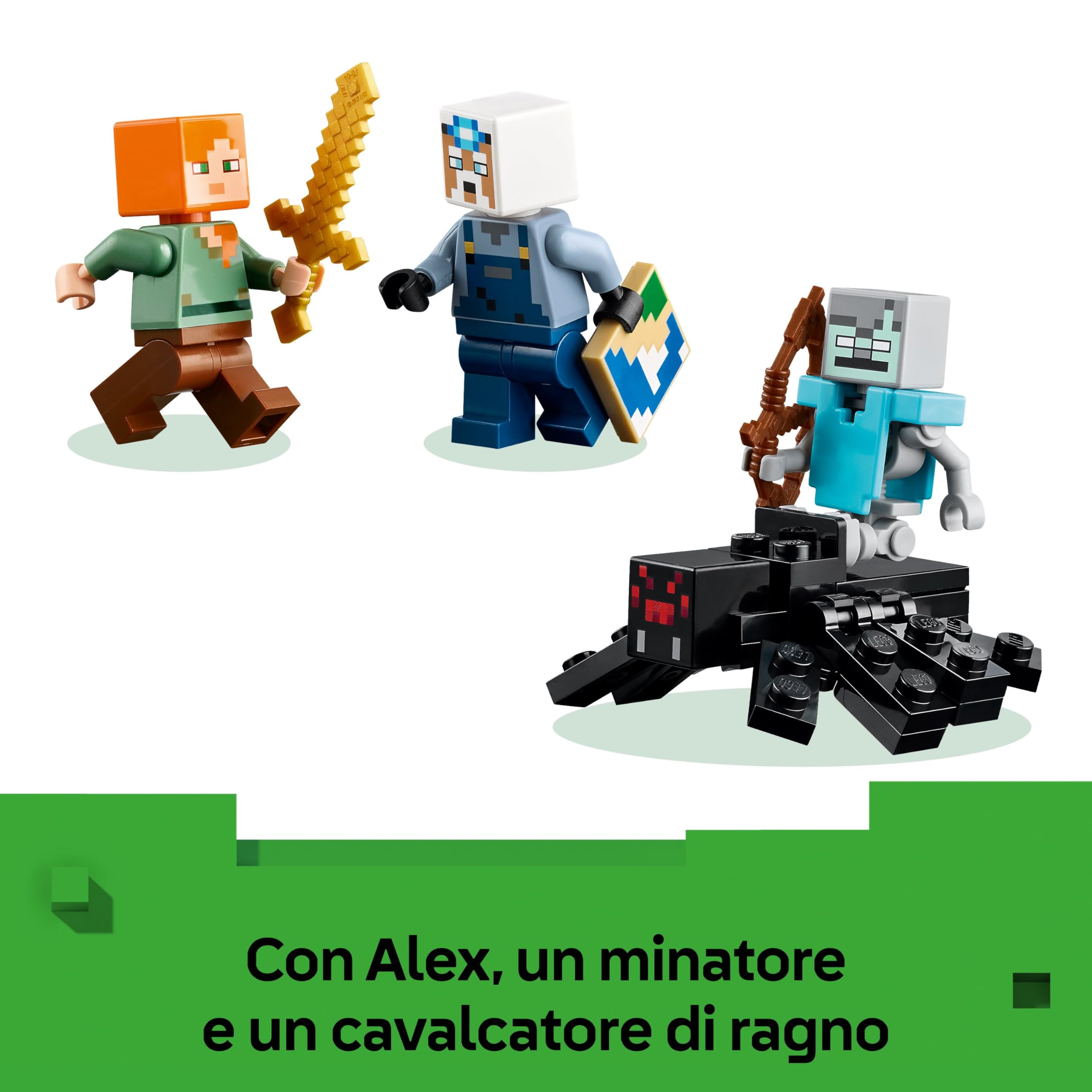 LEGO Minecraft La Miniera delle Piccozze - Giocattolo Interattivo da Costruire con Figure di Alex, Minatore e Cavalcatore di Ragno - Regalo per Gamer, Bambini e Bambine da 8 Anni da Collezione - 21277 | Giocattolo interattivo, Alex, Miner & Stray Spider J