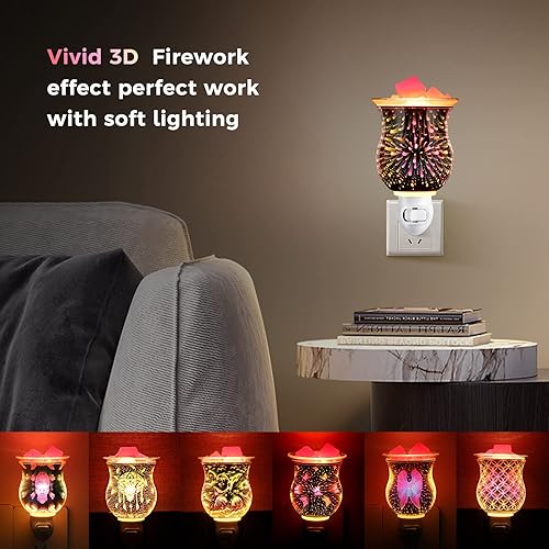 Miniatura 8 de inrorans Calentador de cera de metal blanco con enchufe, patrón de árbol, calentador de cera de pared para cera perfumada con bandeja extraíble,