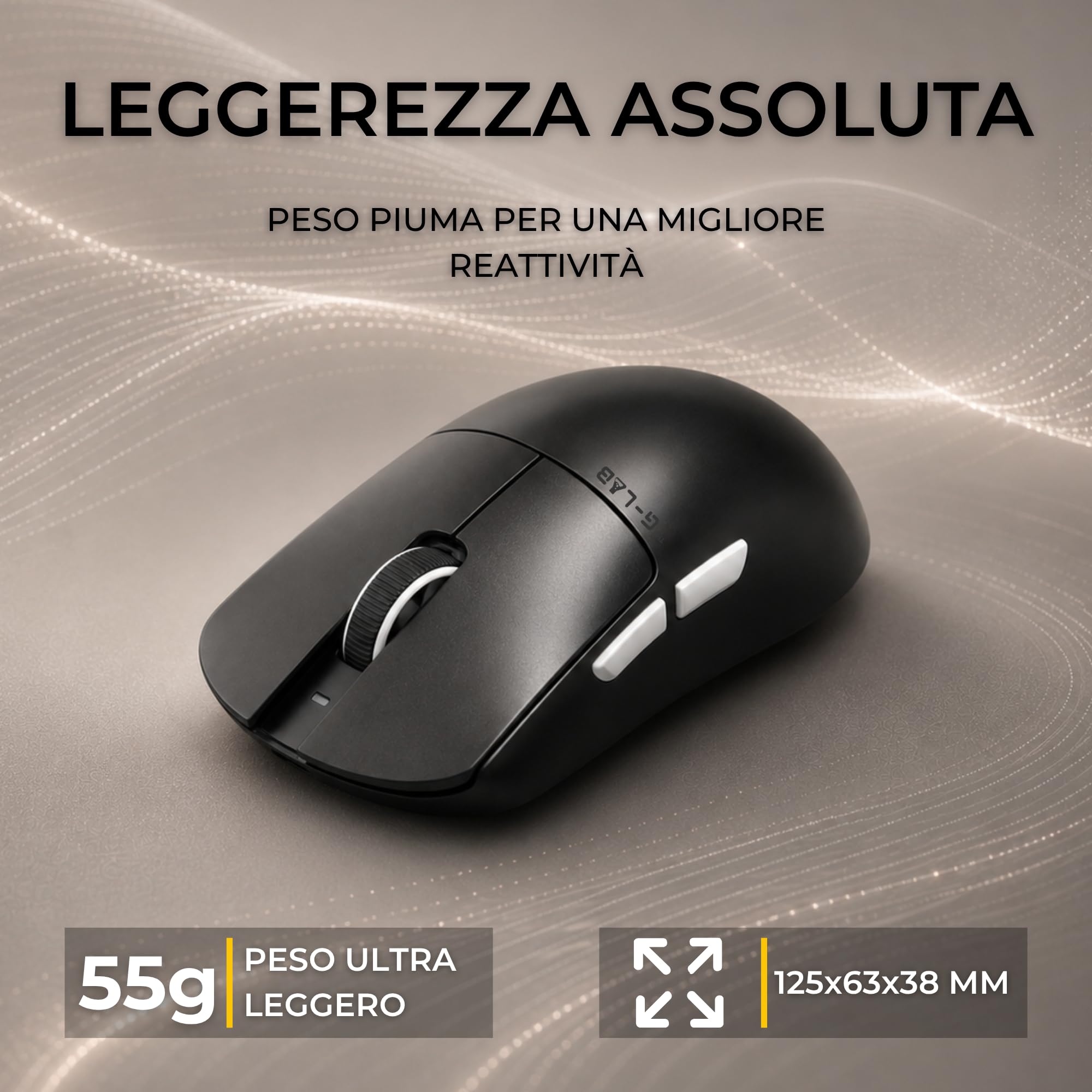 THE G-LAB Kult Elite M100 - Mouse Gaming con Sensore Ottico PixArt 3395, 26.000 DPI, 1.000 Hz, Pattini 100% PTFE - Mouse Wireless Tri-Mode 2,4 GHz/Bluetooth/Cablato, 100 Ore di Autonomia e Software