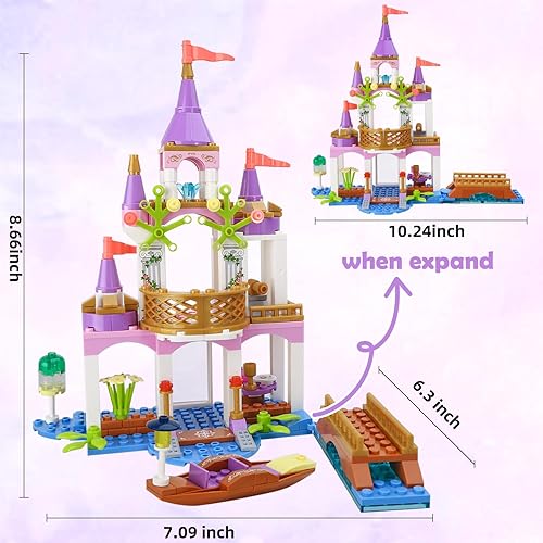 Miniatura 4 de BRICK STORY Juego de construcción de castillo de princesa para niñas, amigos, castillo creativo de lago con puente dorado y canoa, juguetes de