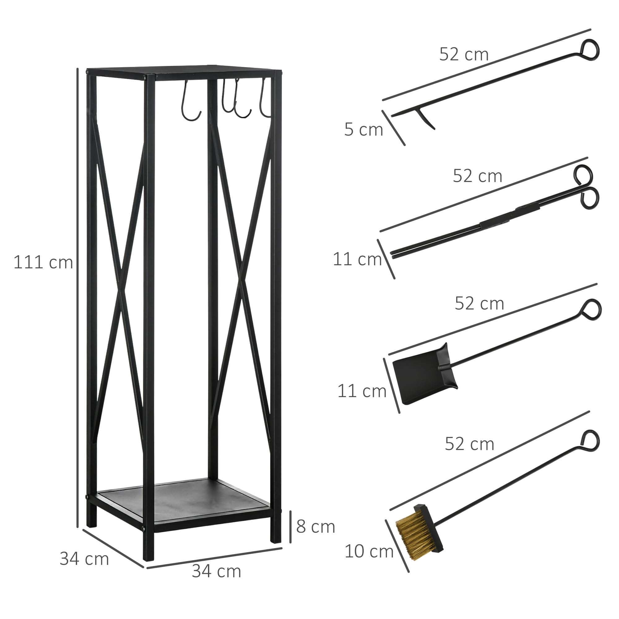 Outsunny Stojak na drewno kolumnowe, stojak na drewno kominkowe, z wieloma akcesoriami metalowymi, 34 l x 34 l x 111H cm, czarny