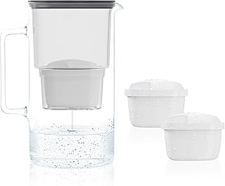 Wessper Wasserfilter Kanne Glas 3 L, Set Wasserkanne und 2 Filterkartuschen, Kompatibel mit Brita Maxtra, Wasserkaraffe für Trinkwasser mit Ersatz Filter- Schwarz